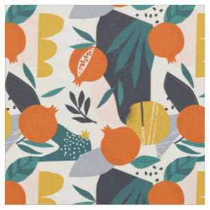 Modern Trendy Preppy Chic Apricot and Leaves Fabric