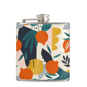 Modern Trendy Preppy Chic Apricot and Leaves Hip Flask