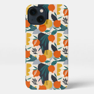 Modern Trendy Preppy Chic Apricot and Leaves iPhone 13 Case
