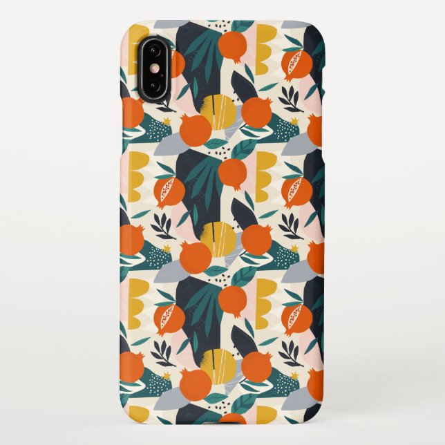 Modern Trendy Preppy Chic Apricot and Leaves iPhone Case (Back)
