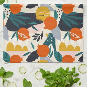 Modern Trendy Preppy Chic Apricot and Leaves Kitchen Towel