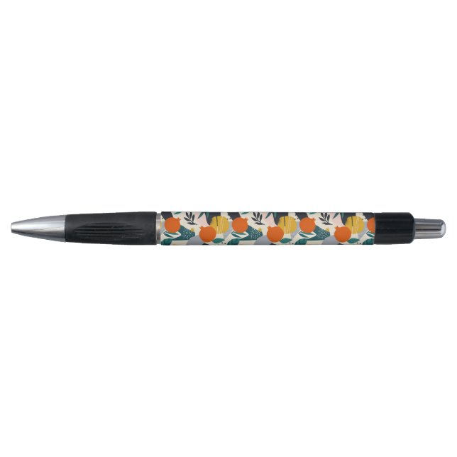 Modern Trendy Preppy Chic Apricot and Leaves Pen (Front)
