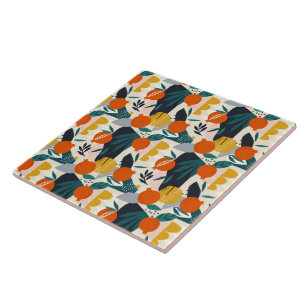 Modern Trendy Preppy Chic Apricot and Leaves Tile