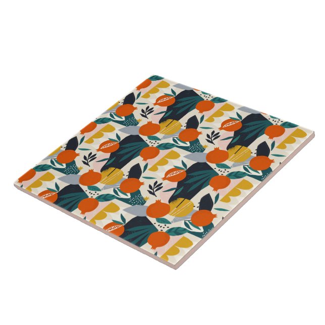 Modern Trendy Preppy Chic Apricot and Leaves Tile (Side)