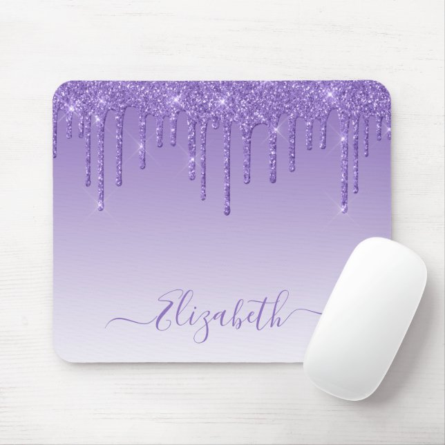 Modern Trendy Purple Glitter Stylish Script Mouse Pad (With Mouse)