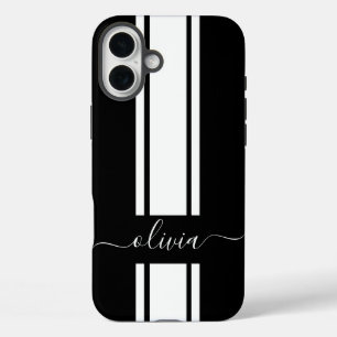 Modern Trendy Racing Stripes monogrammed  iPhone 16 Plus Case
