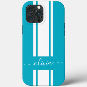 Modern Trendy Racing Stripes monogrammed iPhone 13 Pro Max Case