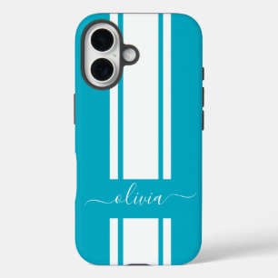 Modern Trendy Racing Stripes monogrammed  iPhone 16 Case