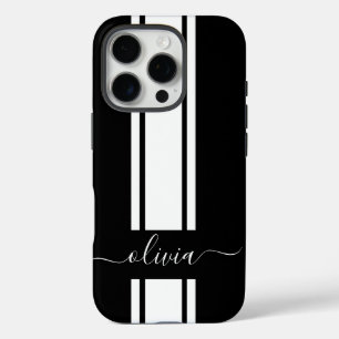 Modern Trendy Racing Stripes monogrammed  iPhone 16 Pro Case