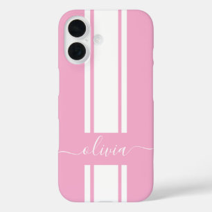 Modern Trendy Racing Stripes monogrammed  iPhone 16 Case