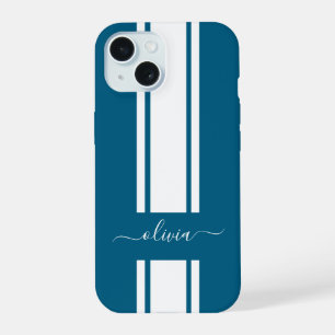 Modern Trendy Racing Stripes monogrammed  iPhone 15 Case