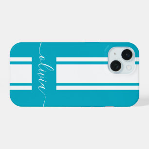 Modern Trendy Racing Stripes monogrammed iPhone 15 Case