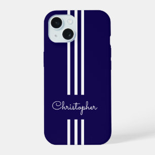 Modern Trendy Racing Stripes monogrammed  iPhone 15 Case