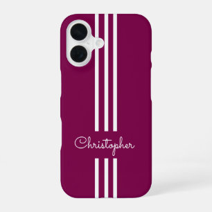 Modern Trendy Racing Stripes monogrammed iPhone 16 Case