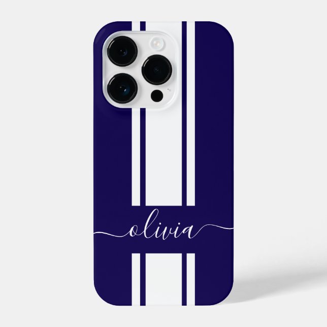Modern Trendy Racing Stripes monogrammed  iPhone Case (Back)