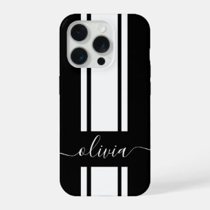 Modern Trendy Racing Stripes monogrammed  iPhone 15 Pro Case