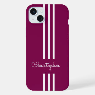 Modern Trendy Racing Stripes monogrammed  iPhone 15 Plus Case