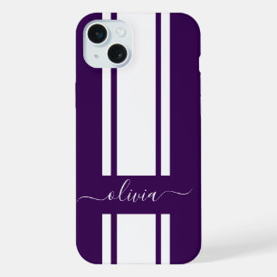 Modern Trendy Racing Stripes monogrammed iPhone 15 Plus Case