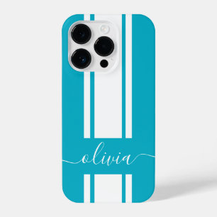 Modern Trendy Racing Stripes monogrammed  iPhone 14 Pro Case