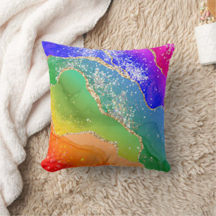 Modern Trendy Rainbow Glitter Throw Pillow