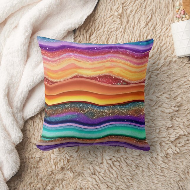 Modern Trendy Rainbow Glitter  Throw Pillow (Blanket)