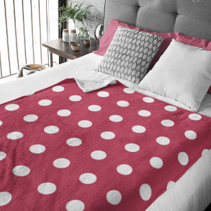 Modern Trendy Red Magenta Polka Dots  Fleece Blanket
