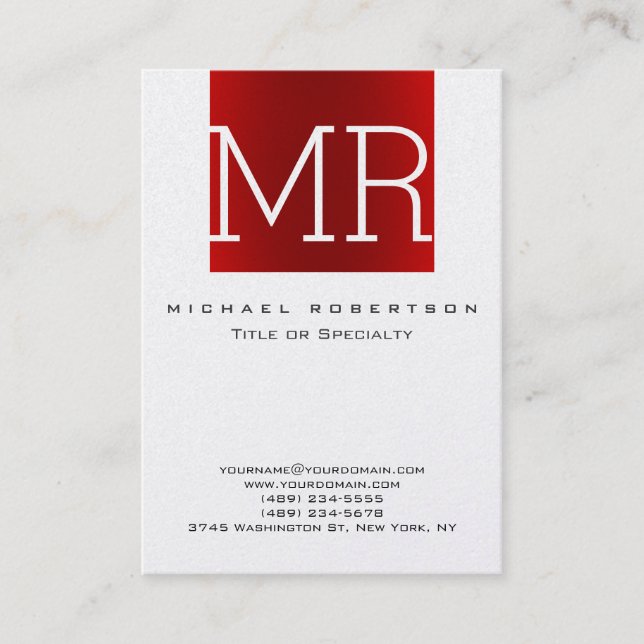 Modern Trendy Red Monogram Stripe Business Card (Front)