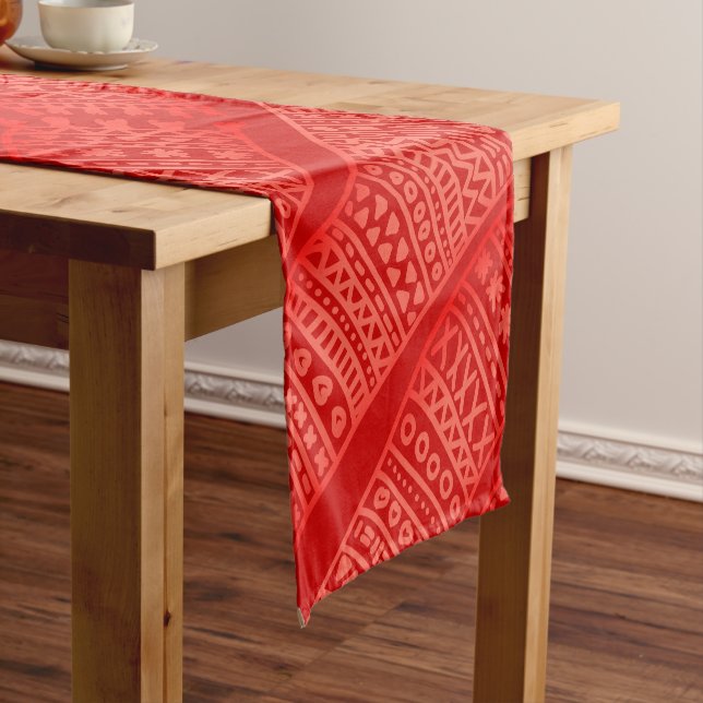 Modern Trendy Red Winter Geometric Pattern Short Table Runner (In Situ)