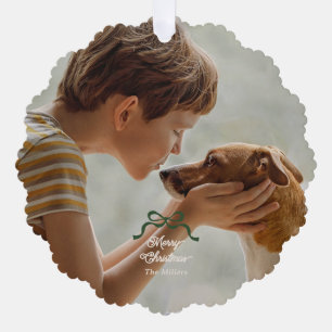 Modern Trendy Retro Bows Photo Christmas Ornament Card