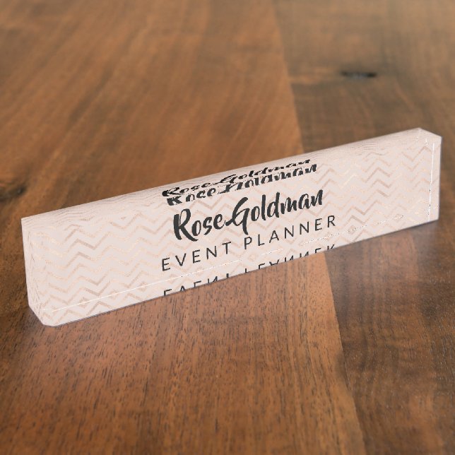 Modern Trendy Rose Gold Chevrons Luxury Nameplate (Side)