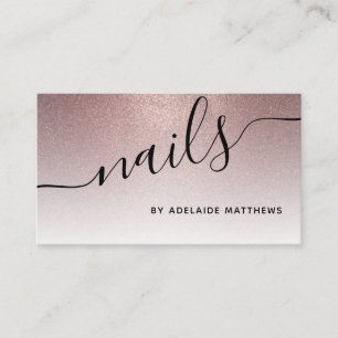 Modern Trendy Rose Gold Glitter Nails Salon Business Card