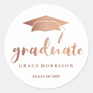 Modern & Trendy Rose Gold Personalized Graduation Classic Round Sticker