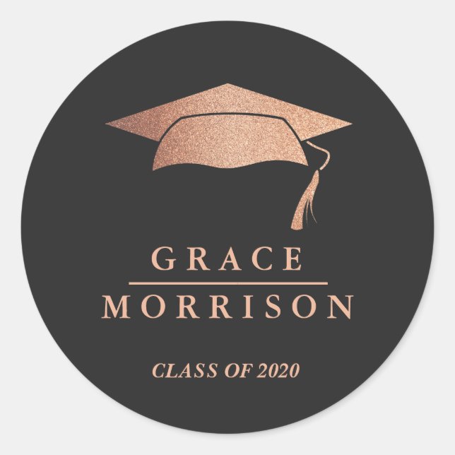 Modern & Trendy Rose Gold Personalized Graduation Classic Round Sticker (Front)