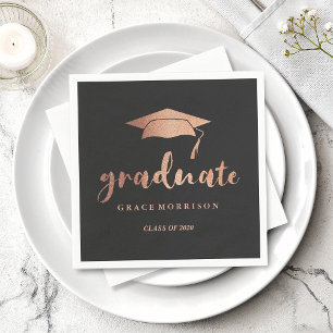 Modern & Trendy Rose Gold Personalized Graduation Napkin