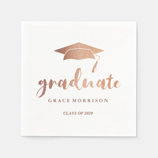 Modern & Trendy Rose Gold Personalized Graduation Napkin (Front)