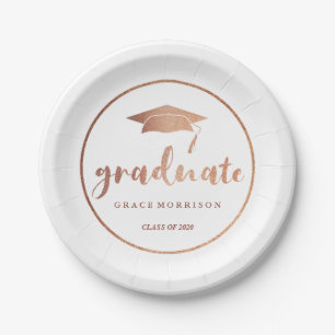 Modern & Trendy Rose Gold Personalized Graduation Paper Plate
