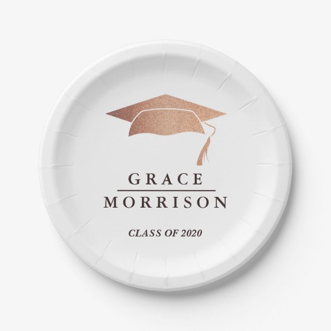 Modern & Trendy Rose Gold Personalized Graduation Paper Plate (Front)