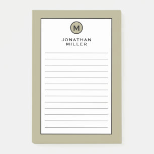 Modern Trendy Sage Green Monogram Lined Post-it Notes