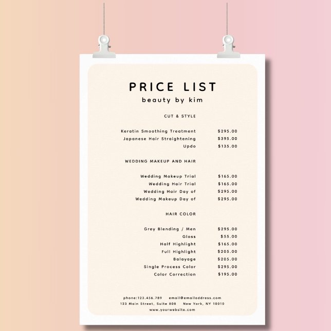 Modern, Trendy, Salon Price List Poster (Modern, Trendy, Salon Price List Poster)