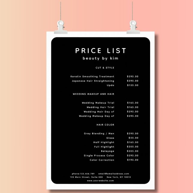 Modern, Trendy, Salon Price List Poster (Modern, Trendy, Salon Price List Poster)