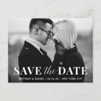 Modern Trendy Save The Date Black and White Photo