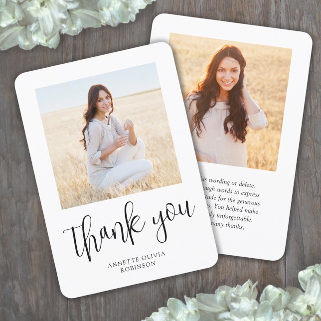Modern Trendy Script 2 Photo Simple Thank You Card (Creator Uploaded)