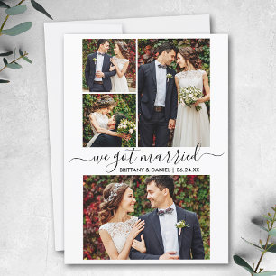 Modern Trendy Script 4 Photo We Got Married  Announcement