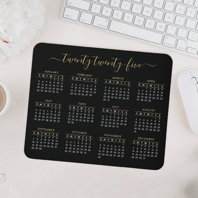Modern Trendy Script Black Gold 2022 Calendar Mouse Pad (Creator Uploaded)