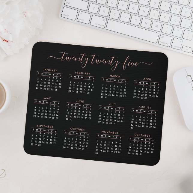 Modern Trendy Script Black Rose Gold 2022 Calendar Mouse Pad (Creator Uploaded)