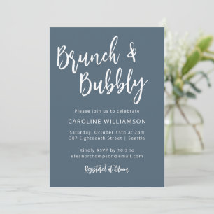 Modern Trendy Script Brunch Bubbly Shower Blue Invitation