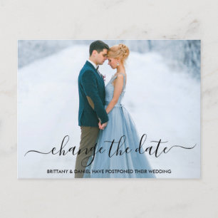 Modern Trendy Script Change The Date Photo Postcard