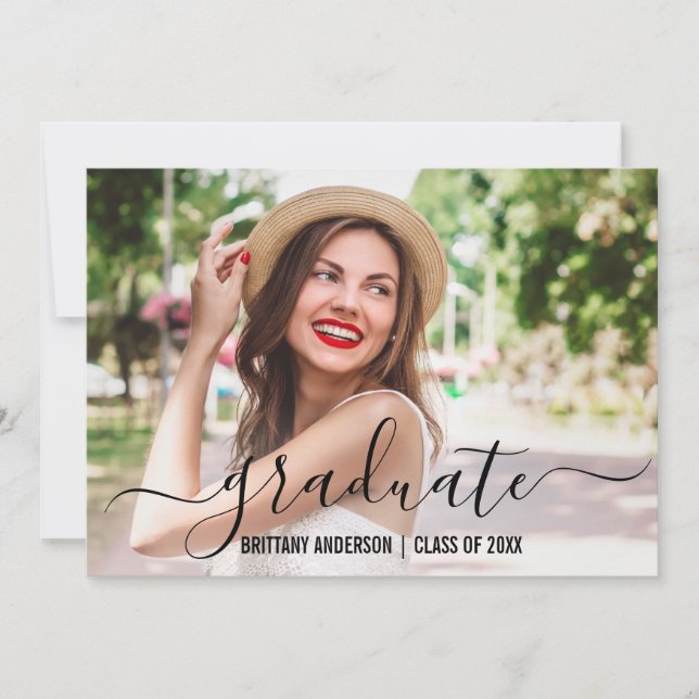 Modern Trendy Script Graduation Photo Announcement (Front)