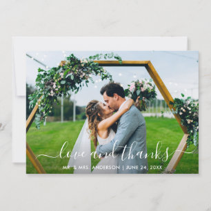 Modern Trendy Script Love and Thanks Wedding Thank You Card