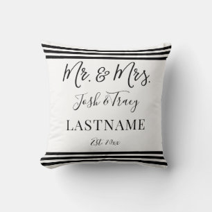 Modern Trendy Script Personalized Mr. and Mrs. Throw Pillow
